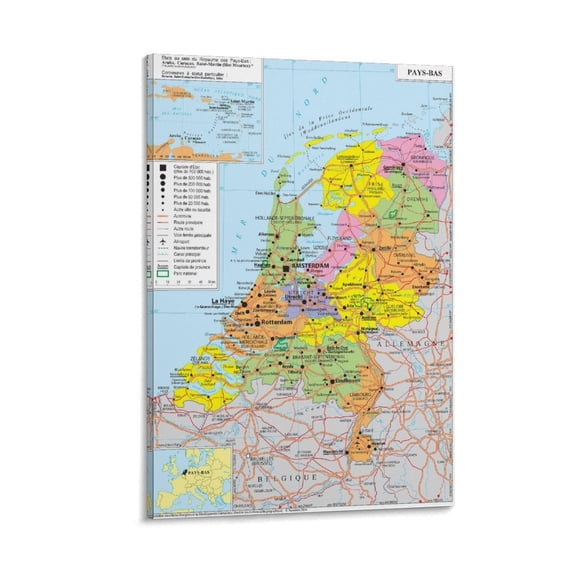 Netherlands Map Poster Poster Decorative Painting Canvas Wall Art Living Room Posters Bedroom Painting 16x24inch(40x60cm)