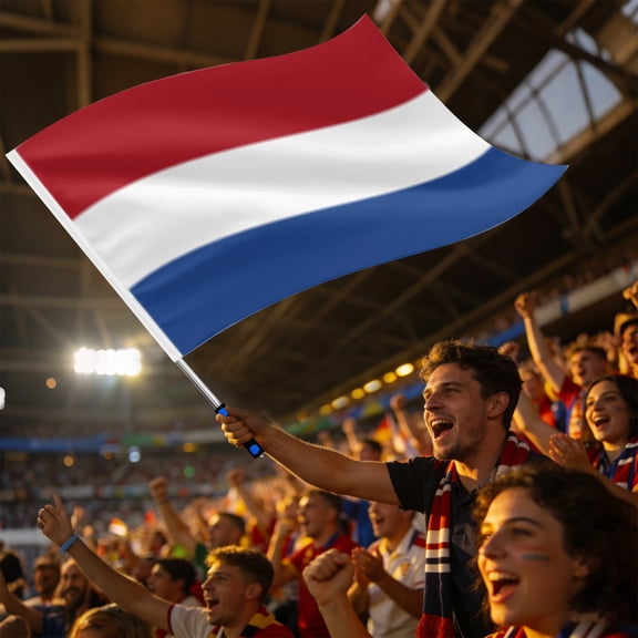 Netherlands National Fan Flag with 63in Extendable Pole - 39.4x59.1in Large Dutch Banner with Red White Blue Horizontal Stripes for Sports Events & Celebrations