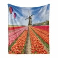 thumbnail image 1 of Netherlands Soft Flannel Fleece Throw Blanket, Landscape of Tulips Field Hot Air Balloons and Windmill Spring, Cozy Plush for Indoor and Outdoor Use, 50" x 60", Vermillion Multicolor, by Ambesonne, 1 of 5