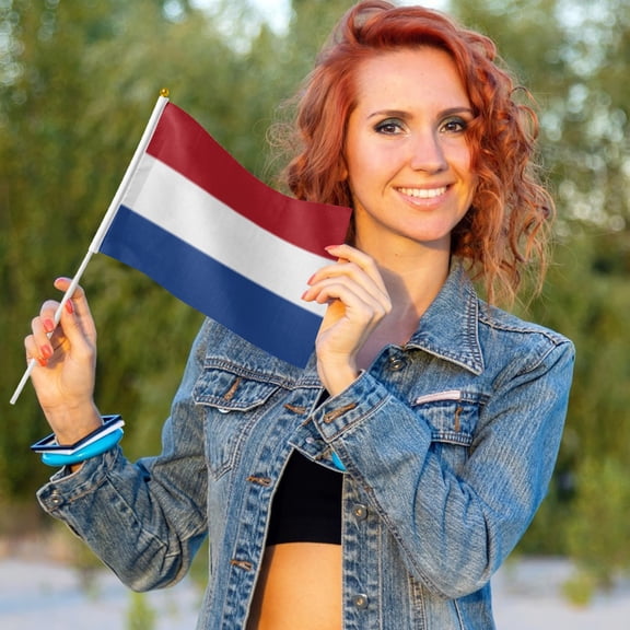 Netherlands Stick Flags 5.5x8.2 Inch, 6 Pack - Durable Mini Handheld Flags for World Cup & Soccer Fan Support