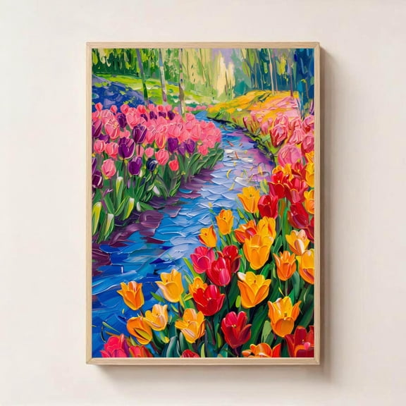 Netherlands Tulip Field Wall Art Colorful Spring Flowers, Unframed Poster