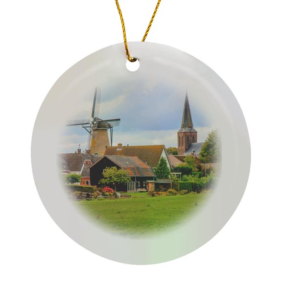 3drose, Netherlands, Utrecht, Cothen. Small Town Skyline., Circle Porcelain Ornament