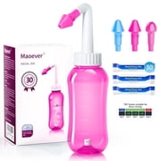 Neti Pot Nasal Bottle Sinus Rinse Nose Cleaner for Sinus Adult Kids, 30 Salt Packets 300ml Irrigation Netty Pot Sticker Thermometer Gentle Flow BPA Free Nasal Wash Bottle Relieve Nasal FlushPink