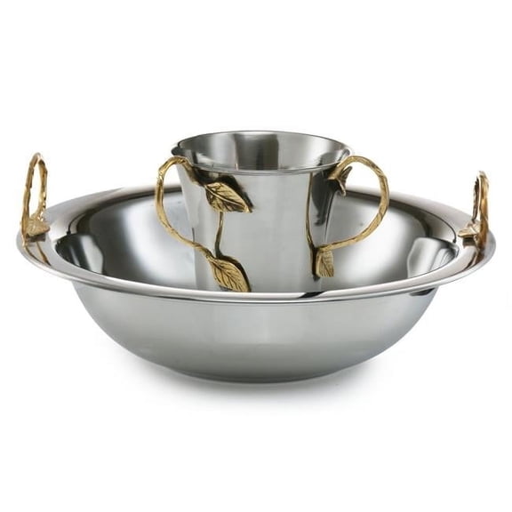 Netila  Stainless Steel Washing Cup & Bowl Set with Brass Leaf Handle