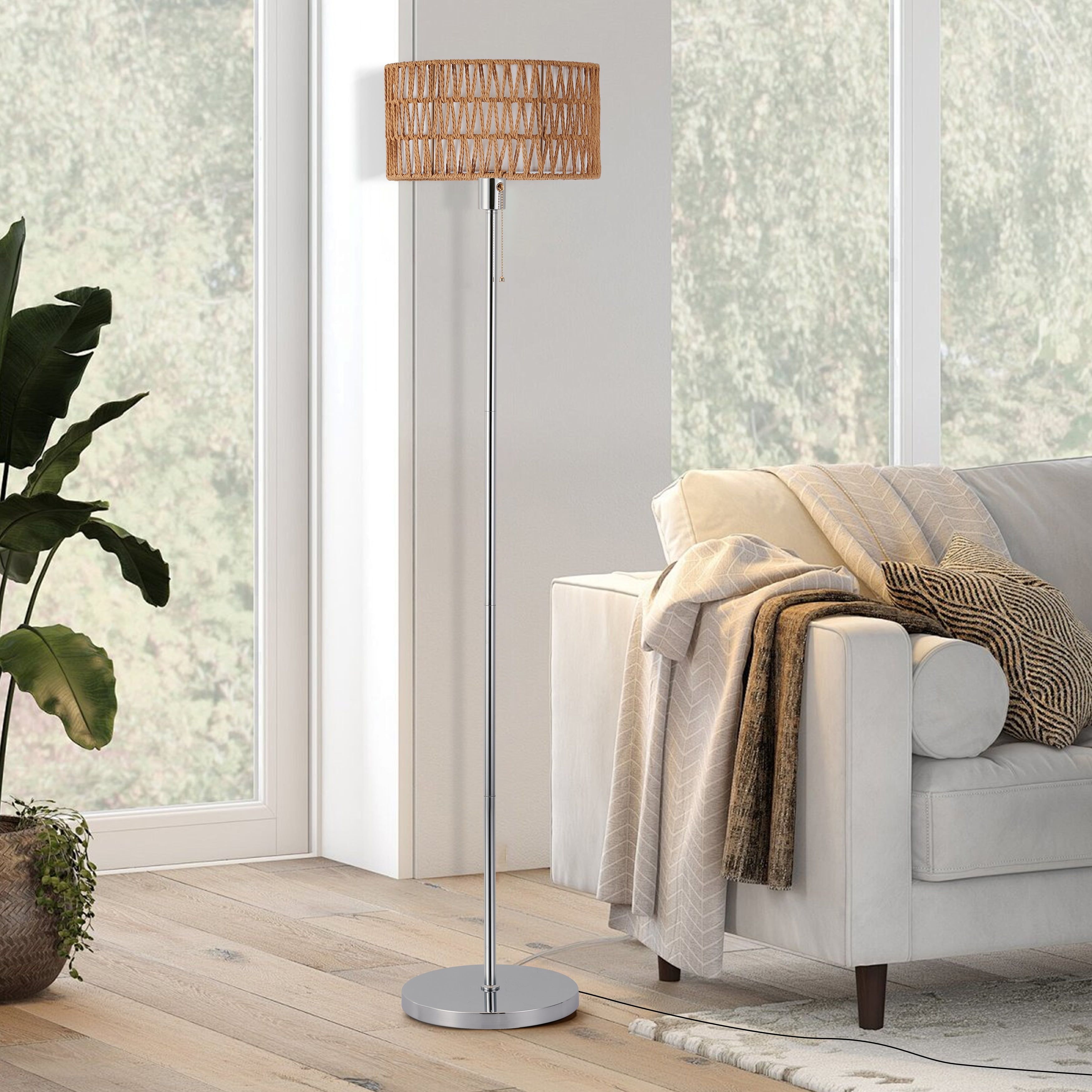 Netin 57" Chrome Adjustable Rattan LED Floor Lamp