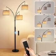 Netin 80  3-Light Modern Dimmable Black Arc Floor Lamp with Beige Shades