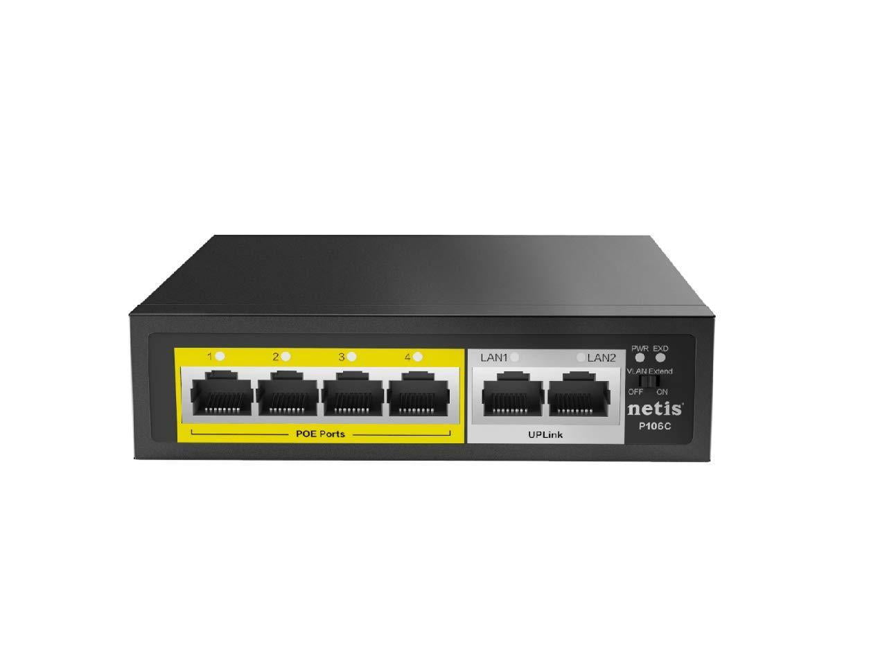 Netis P106C 4 POE+2 Uplink 100M Standard Fast Ethernet POE/ POE+ Switch with Plug and Play | IEEE 802.3at/af Compliant Powered Devices (PDs) with Auto MDI/MDIX Function | POE Budget 65W