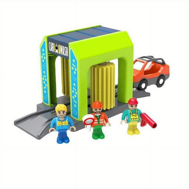 Netjett NT30844 Car Wash Station Playset Toy for Wooden Train Track, 16 Piece