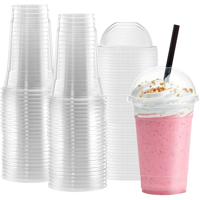 100 Sets - 16 oz.] Plastic Cups With Dome Lids, Clear Plastic Cups