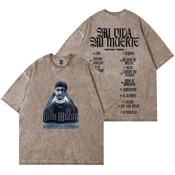 Neton Vega Mi Vida Mi Muerte Merch Wash T-Shirts Unisex HipHop Cotton Short Sleeve Tee Streetwear