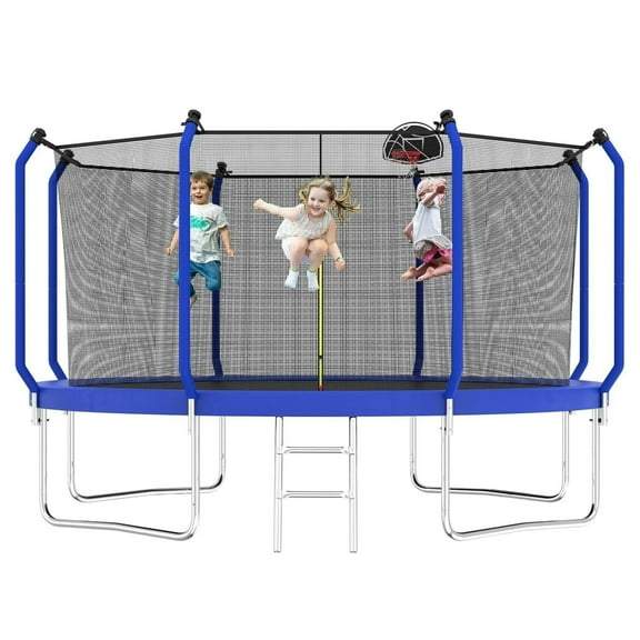 Netrum 12ft Trampoline for Adults and Kids,880Lbs Outdoor Trampoline with Enclosure Net,Basketball Hoop,Ladder,Heavy Duty Recreational Trampoline Capacity for 5 Kids