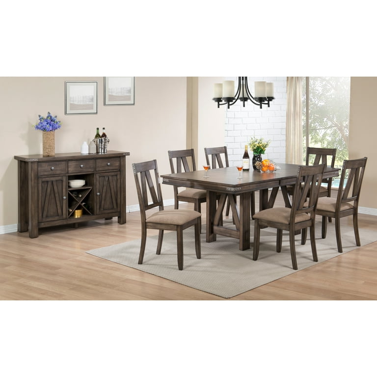 Nets 8 Piece Extendable Dining Set Brown Wood Table 6 Chairs Server Walmart