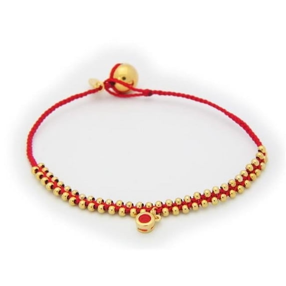 Netsilver Silver Gold Plated Beads Red Cord July Bracelet Ruby CZ Birthstone Hanging 6 in.