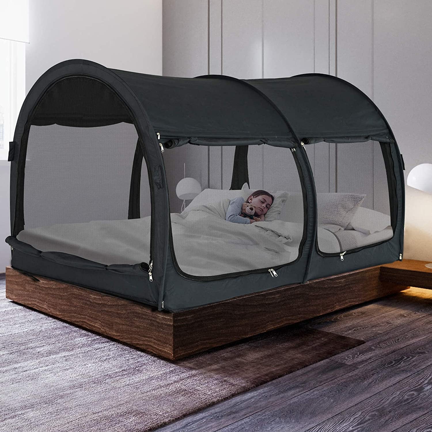 Netting Curtains Bed Tent Pop Privacy Bed Canopy Twin Size Gray