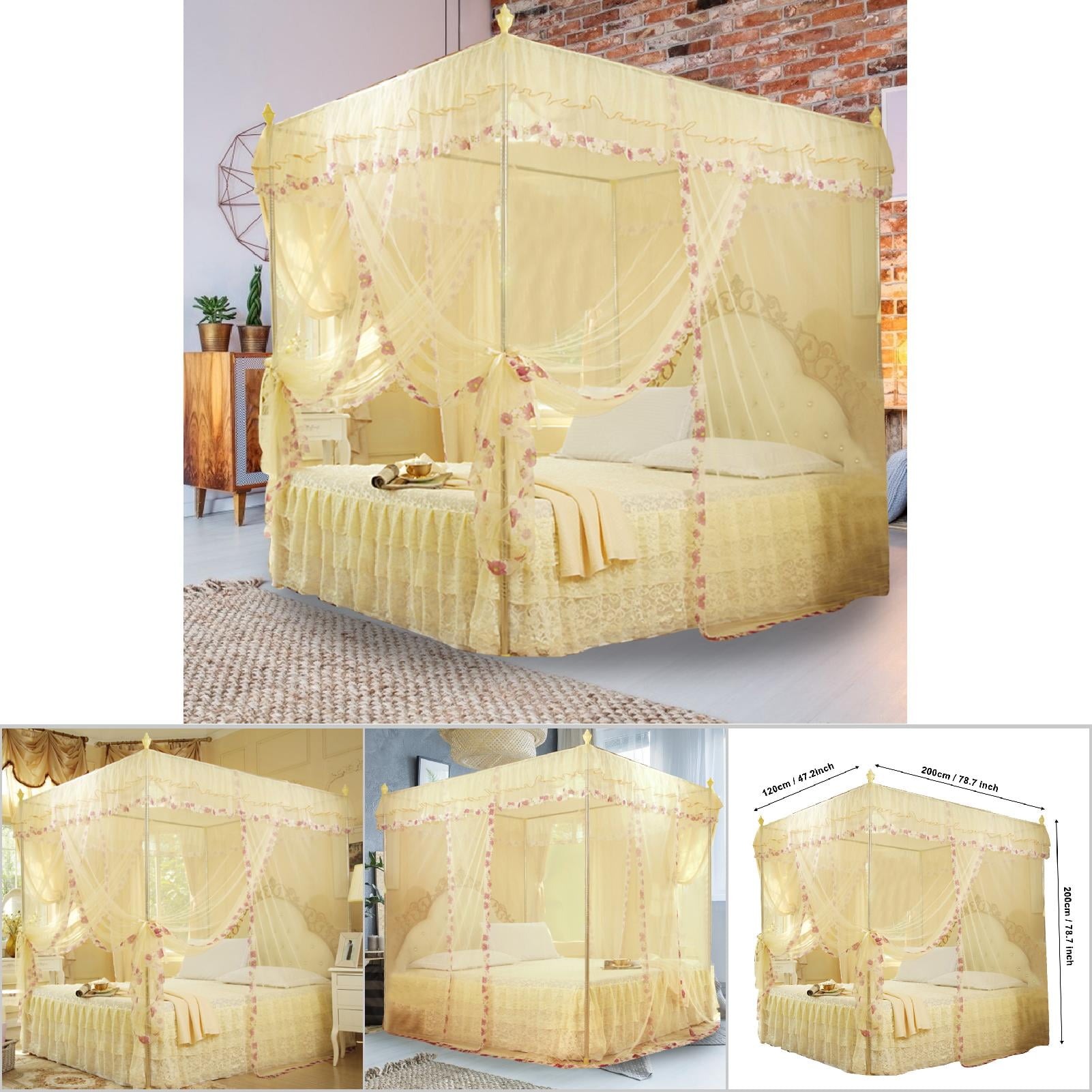 Netting, Luxury Princess 3 Side Openings Post Bed Curtain Canopy