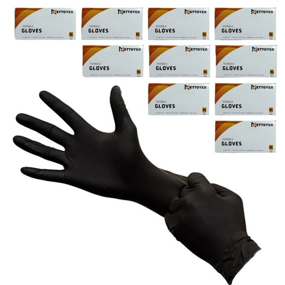 Nettoyer Heavy Duty Premium Nitrile Gloves, 6mil, Non-Sterile, Powder & Latex Free, Textured, and Ambidextrous. Case of 1,000, Black, Small