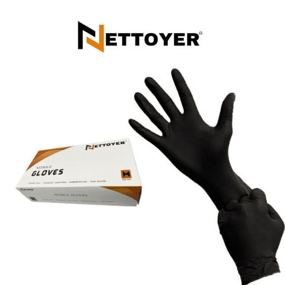 Nettoyer Unisex Disposable Nitrile Gloves, 100-Piece, Black