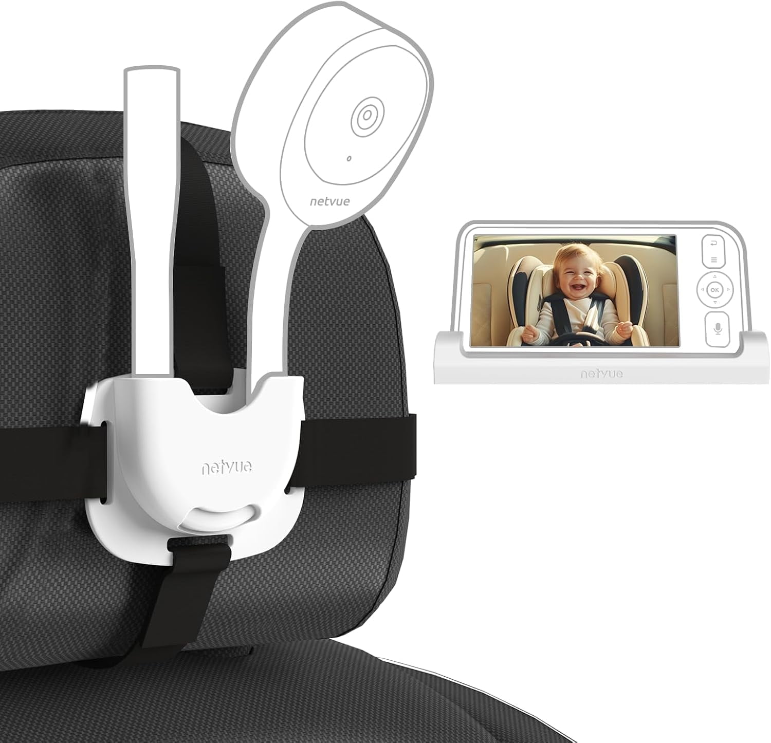 Netvue Peekababy Car Seat Accessories for Baby Monitor, Baby Monitor Car Mount and Baby Camera Car Mount Accessories Compatible with Netvue 3000mAh Baby Monitor