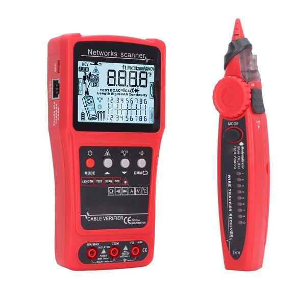 Network Cable Tester Detector LCD Digital Electrical Ethernet Wire Tracer Line Finder with Multimeter Tool Kit 10.23 inches / 26.0 cm