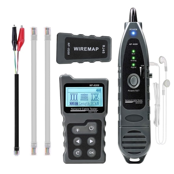 Network Cable Tester Ethernet Wire Tracer with NCV & Lamp for CAT5 CAT6 PoE Tester Detect Voltage Measure Fault Distance by TDR NF-8209