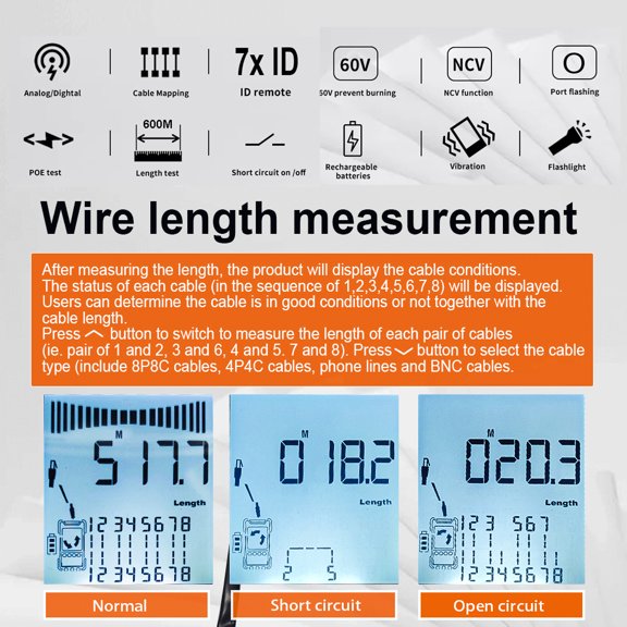 Network Cable Tester,With Poe Test Cable Sensitivity Adjustable Sensitivity Adjustable Network Tester Lcd Display Portable 2in1 Network Test Cable Sensitivity Poe Test Cable Buzhi Multicolor