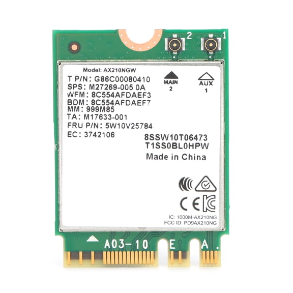 Network Card AX210NGW Dual Band Wi-Fi 6E Wireless Adapter, 2400Mbps/5GHz & 574Mbps/2.4GHz, Bluetooth 5.2, M.2 NGFF Interface