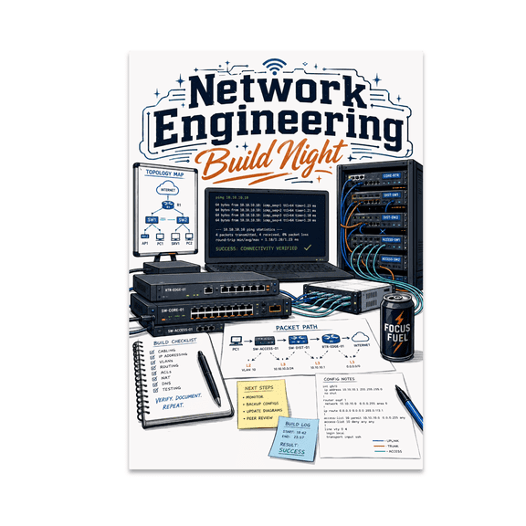 Network Engineering Build Night, 13 x 19 in Glossy Unframed Wall Poster, Vertical