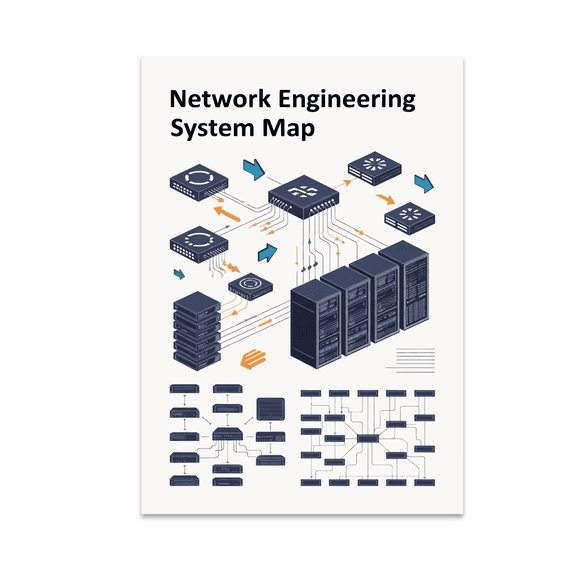 Network Engineering System Map Poster, Network Engineers and NOC Teams, 13x19 Glossy Paper