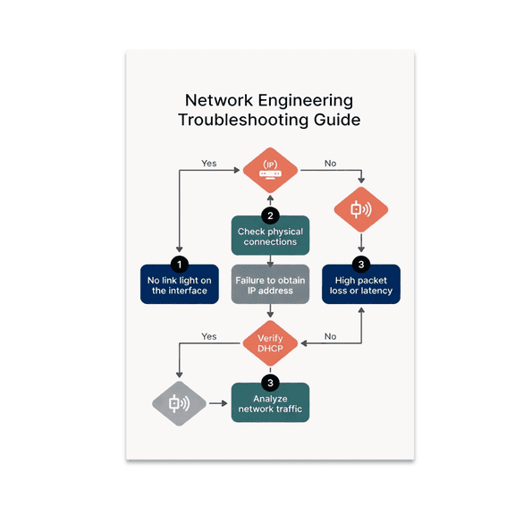Network Engineering Troubleshooting Guide Poster, Network Engineers, NOC Teams, IT Learning Spaces, and Tech Enthusiasts, 13x19 Glossy Paper