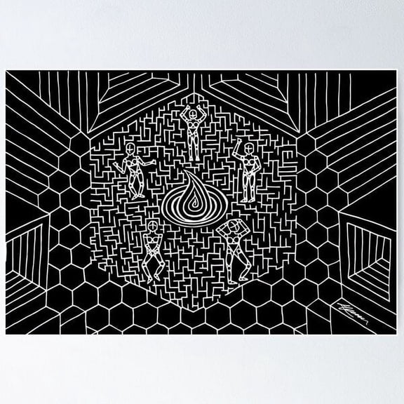 Network Escapade (White Line) Poster Wall Art, Modern Wall Decor For Living Room Bedroom, 8x12 UNFRAMED