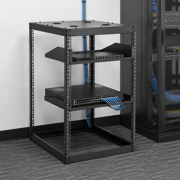 Proffesion Network Rack Network Rack, 16U Open Frame, 23 in Depth, 4 Post, Heavy Duty, Wall ...