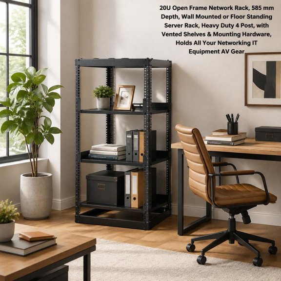 Network Rack, 20U Open Frame, 23 in Depth, 4 Post, Heavy Duty, Wall Mounted or Floor Standing Server Rack