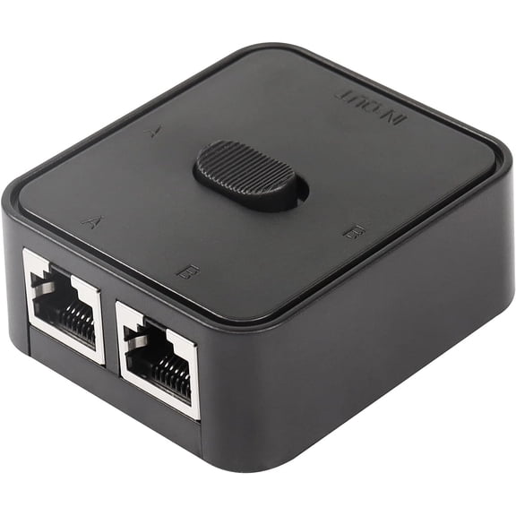 Network Switch 2 Ports,RJ45 Network Key-Press Switch Splitter Selector Box,100M 2-in 1-Out or 1-in 2-Out 2 Port Network Hub (Black)