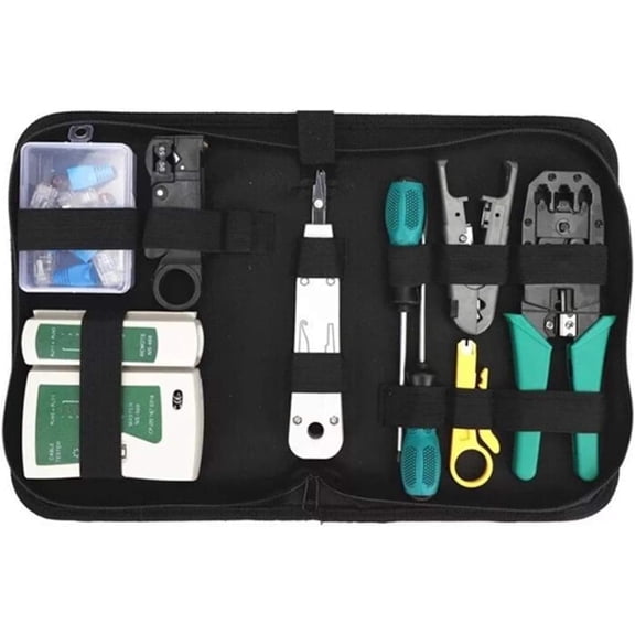 Network Tool Kit for Cat5 Cat5e Cat6, 11 in 1 Portable Ethernet Cable Crimper Kit with a Ethernet Crimping Tool, 8p8c 6p6c Connectors rj45 rj11 Cat5 Cat6 Cable Tester, 110 Punch Down Tool