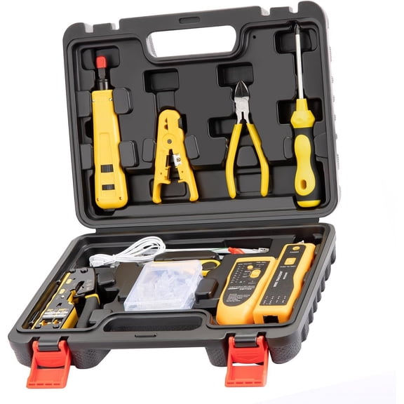 Network Tool Kit for Cat6 Cat5e Cat5, Pass Through RJ45 Crimp Tool Kit, Ethernet Cat6 Cat5e Cat5 Crimping Tool with Wire , Pass Through Connectors