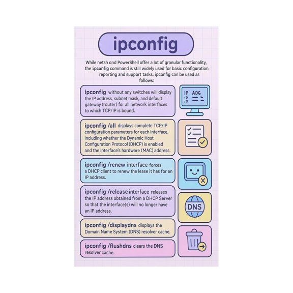 Network Troubleshooting Guide Windows Ipconfig Command Reference Poster Canvas Wall Art for Home Office IT Office Computer Tech Decor Educational Print