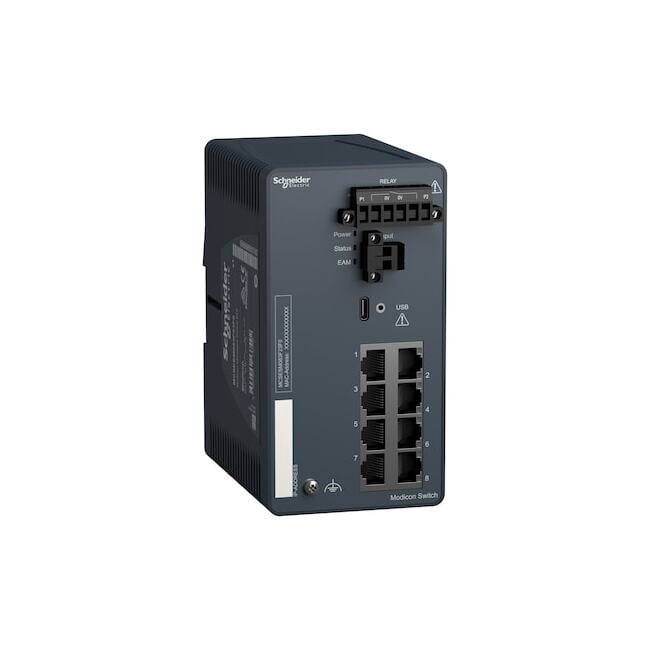 Network switch, Modicon Networking, managed, 8 ports for copper MCSESM083F23F0