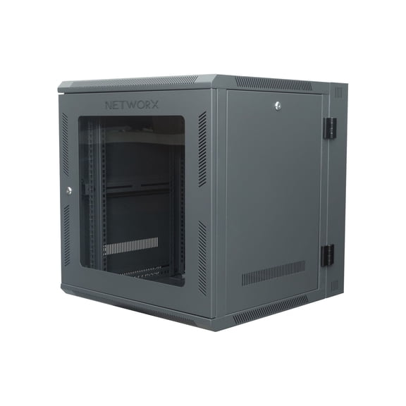 Networx 12U Swing-Out Wall Mount Cabinet - 501 Series, 24" Deep, Flat-Packed Network Rack with Swing-Out Design, Lockable Doors, and Ventilation