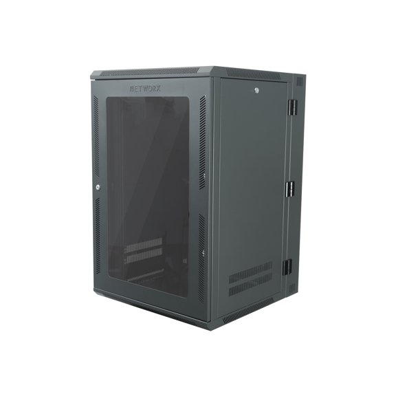 Networx 18U Swing-Out Wall Mount Cabinet - 501 Series, 24" Deep, Flat-Packed Network Rack with Swing-Out Design, Lockable Doors, and Ventilation
