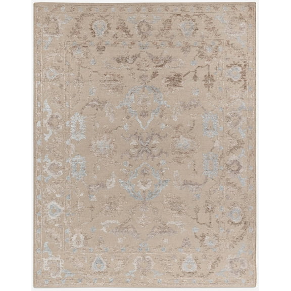 Neu Looms, Hand Knotted 8x10 Area Rug, Traditionall Beige-Silver, Cotton & Viscose, Handmade Neu Loom Carpet for Living Room, Bedroom, Office