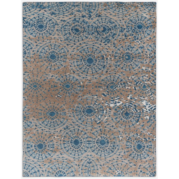 Neu Looms, Hand Knotted Trace Collection Area Rug - 8' x 10', Modern Blue-Beige, Handmade 100% Wool, Ideal for Living Room, Bedroom, Office