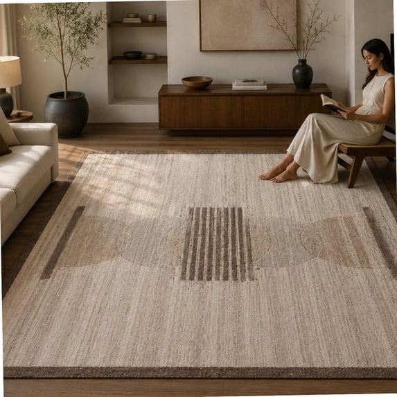 Beige Tan Pattern Rug Neu Looms Hand Tufted Wool Silk Area Rug, Geometric Design, Beige Brown ...