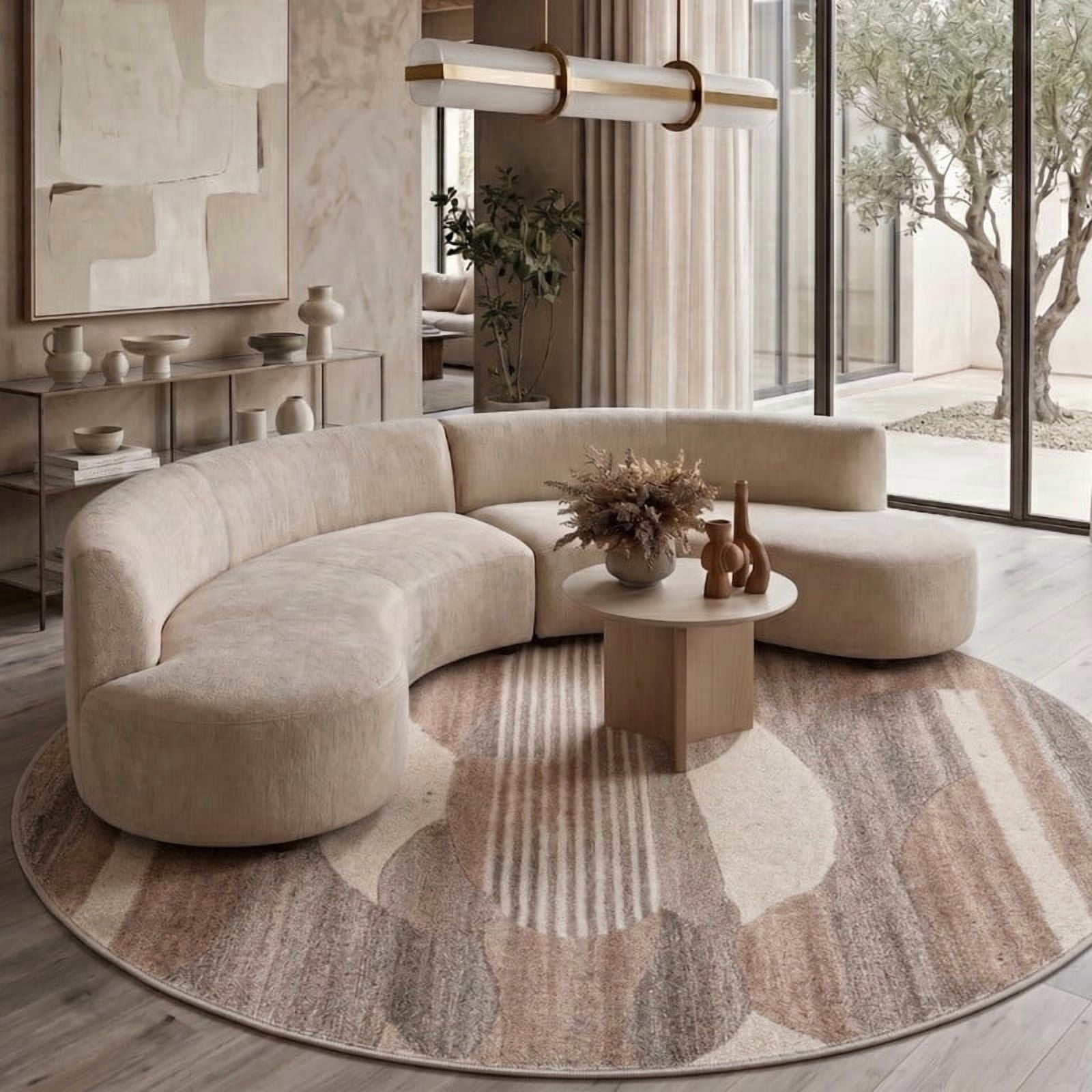 Patterned Wool Runner Rugs Neu Looms Hand Tufted Wool Silk Round Area Rug, Abstract Pattern, Beige ...