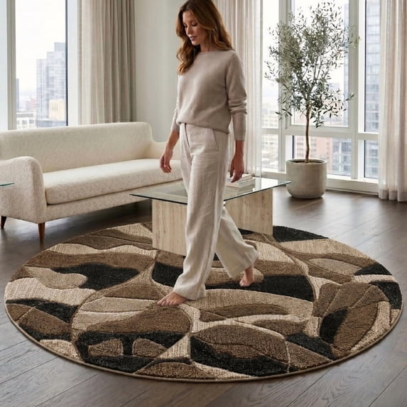 Round Rug Designs Neu Looms Hand Tufted Wool Silk Round Area Rug, Linear Texture, Black ...