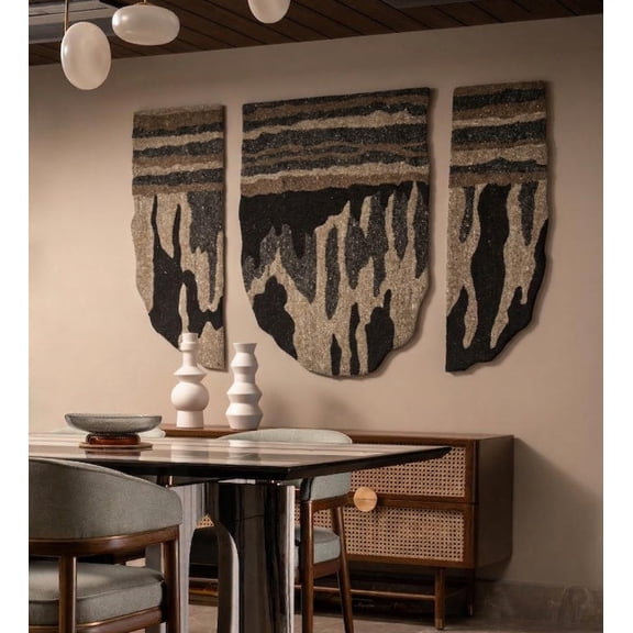 Neu Looms Modern Abstract Woven Wall Art 3-Piece Set, Brown-Beige Wool Wall Hanging Decor, 6x4 Ft, Large