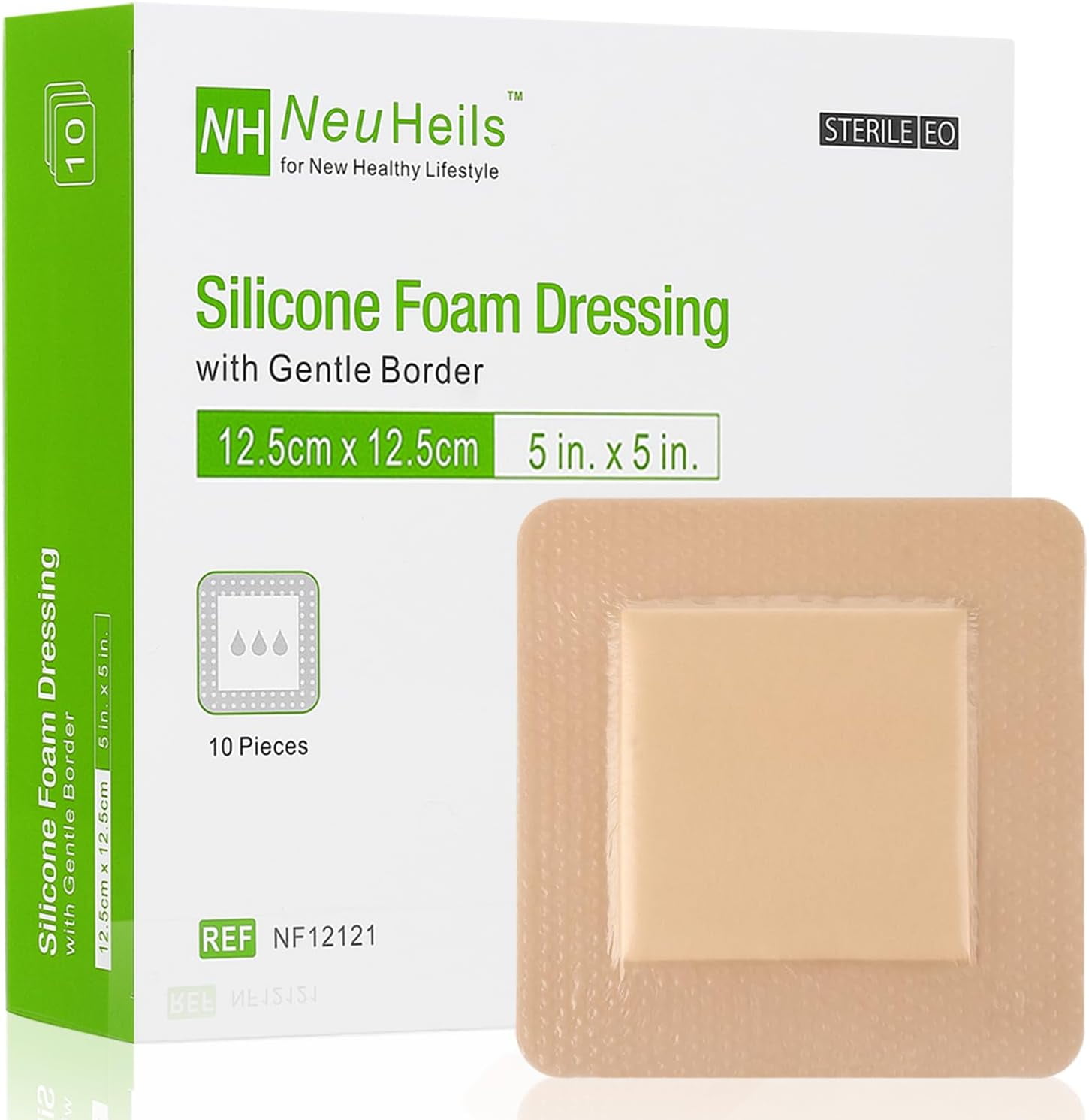 NeuHeil ilicone Foam Dreing with Gentle Border 5''x5'', 10 Pack for Bed ...