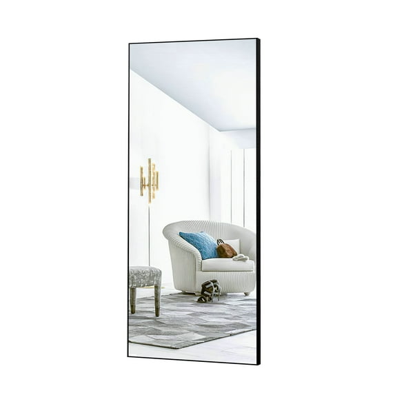 28 in x 71 in Black Modern Floor Mirror