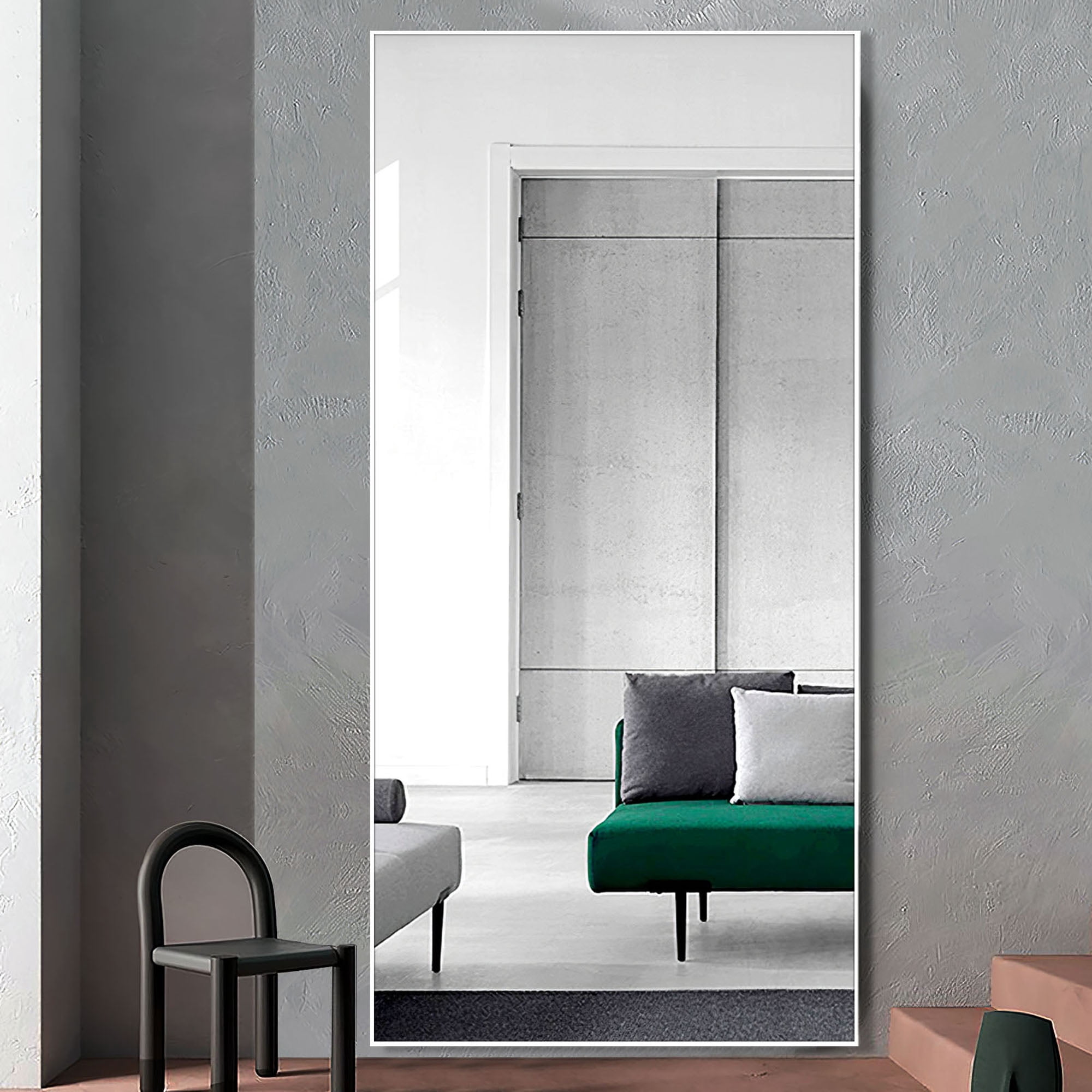 30 in x 70 in White Modern Wall Mirror