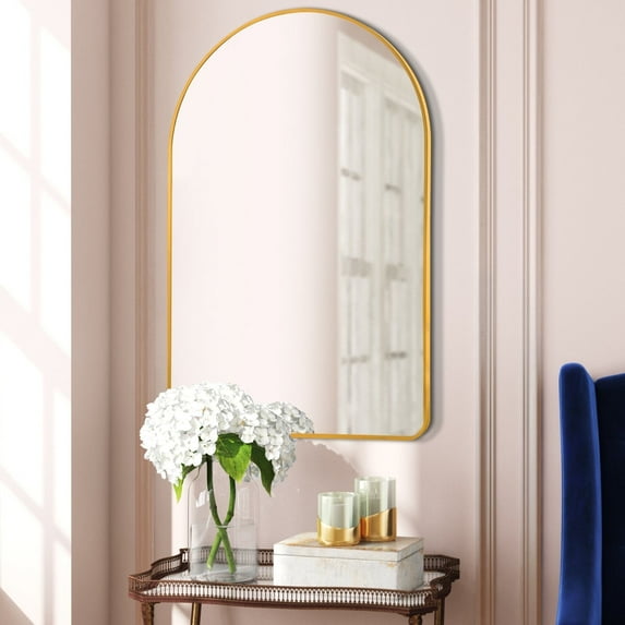 MAYEERTY 36" x 24" Arched Wall Mirror Modern Mirror for Bedroom, Aluminum Alloy, Gold