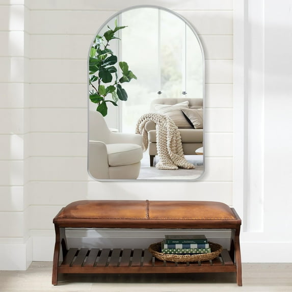 MAYEERTY 36" x 24" Arched Bathroom Wall Mirror Modern Mirror for Vanity, Bottom Rounded Corner, Silver